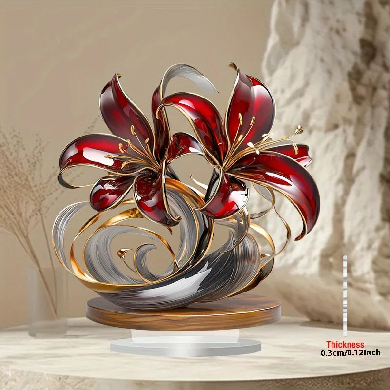 1 Elegant Crystal Vase with White Lily and Gold Decoration -2D Flat Living Room, Office Decoration | Perfect for Home Decoration