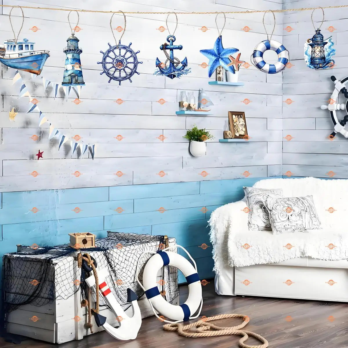 Summer Ocean Theme Decoration, 2D Wooden Hanging Ornament, Nautical Marine Animal Decor, Home Decoration