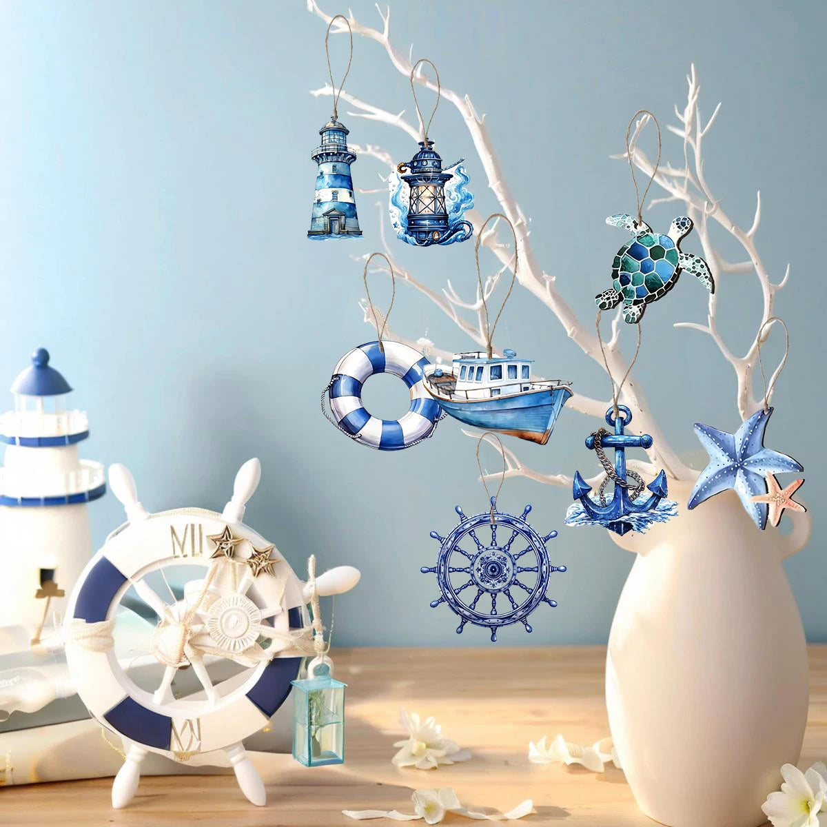 Summer Ocean Theme Decoration, 2D Wooden Hanging Ornament, Nautical Marine Animal Decor, Home Decoration