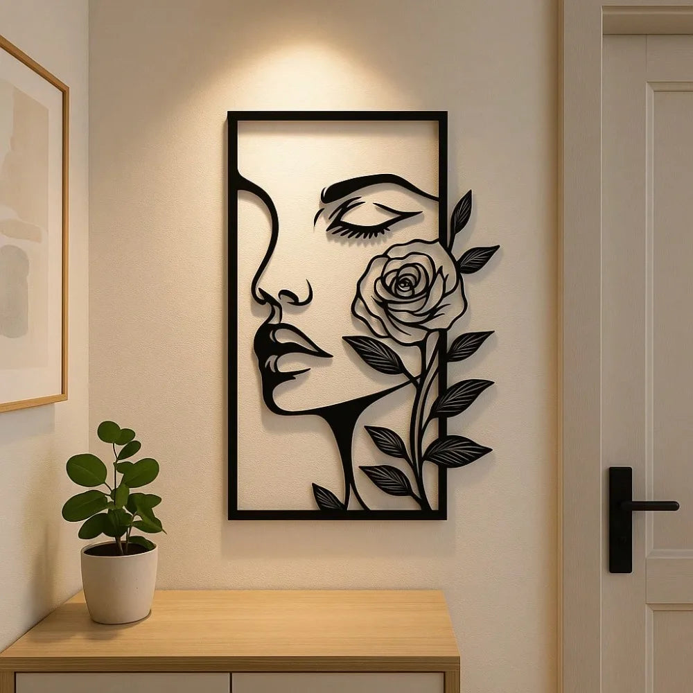 Women's Metal Wall Decor with Floral Patterns, Modern Home Decor, Aesthetic Gift, Facial Contouring, Bedroom Decoration