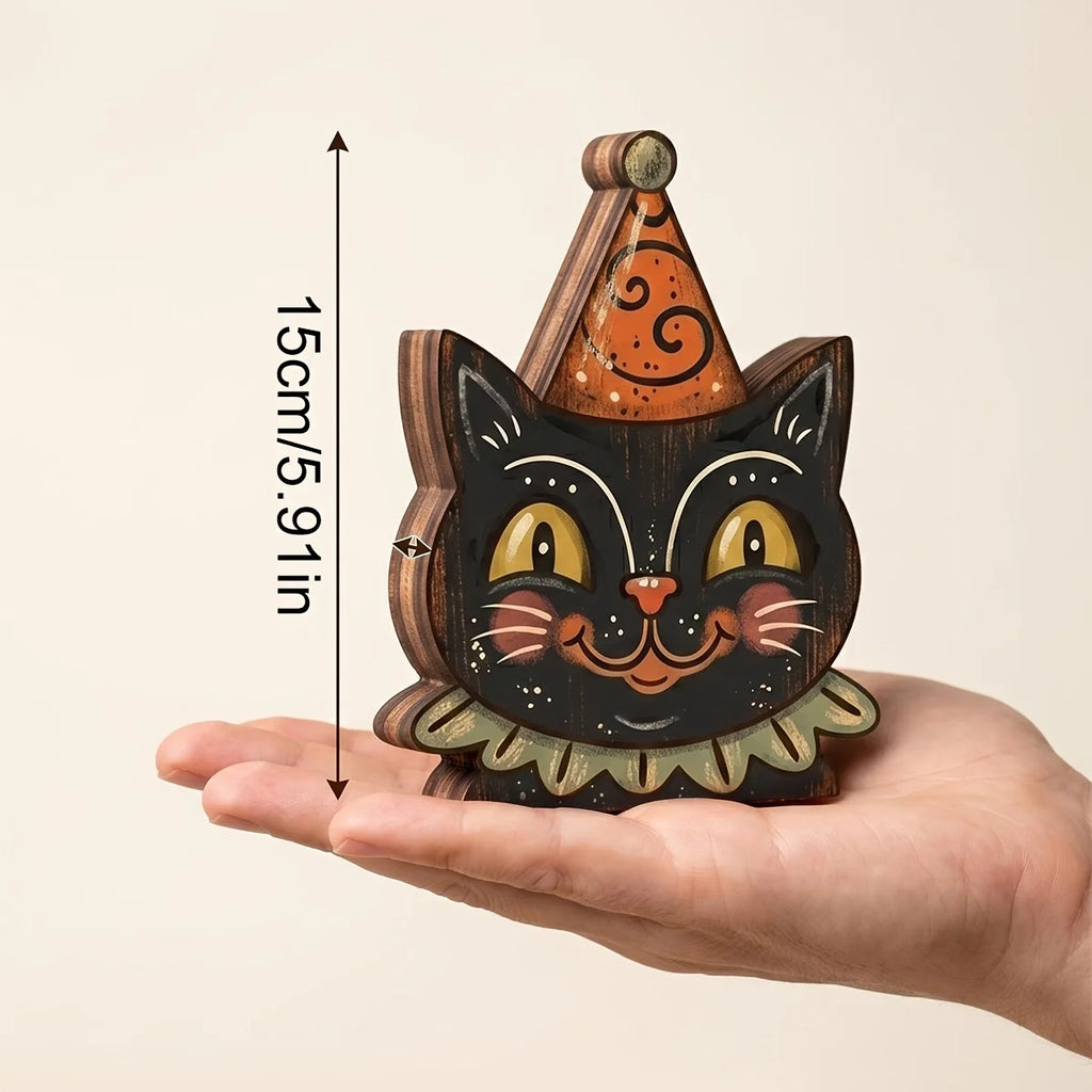 Halloween Decor Indoor,Retro Wooden Block for Shelf Decoration,Cute Ghost,Pumpkin,Black Cat,Skeleton,Witch Owl,Housewarming Gift