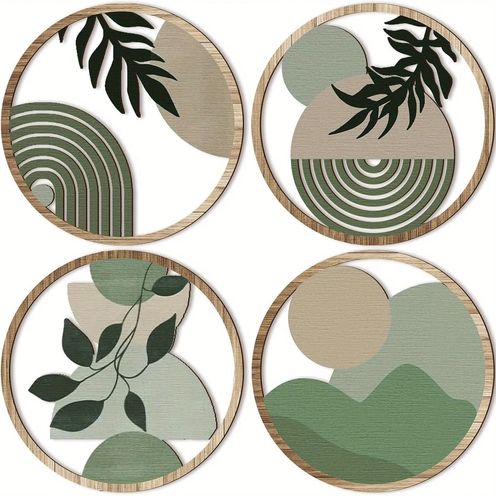 4 Bohemian Wall Art Set - Wooden Bohemian Decor, Geometric Hanging Artwork, Suitable for Baby Room, Farmhouse Aesthetic Minimali