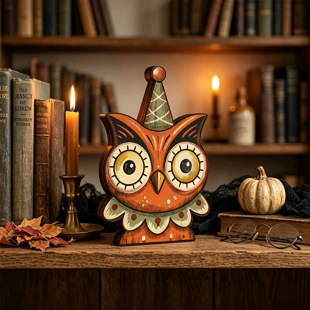 Halloween Decor Indoor,Retro Wooden Block for Shelf Decoration,Cute Ghost,Pumpkin,Black Cat,Skeleton,Witch Owl,Housewarming Gift