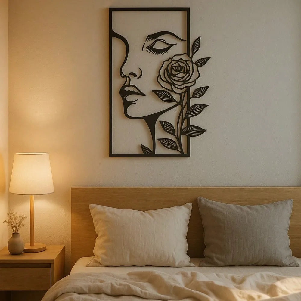 Women's Metal Wall Decor with Floral Patterns, Modern Home Decor, Aesthetic Gift, Facial Contouring, Bedroom Decoration