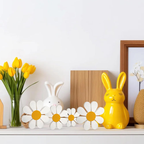 3Pcs/set Wooden Daisy Flower Ornaments Vintage Floral Desktop Decoration Home Spring Festival Supplies Wood Crafts Photo Props