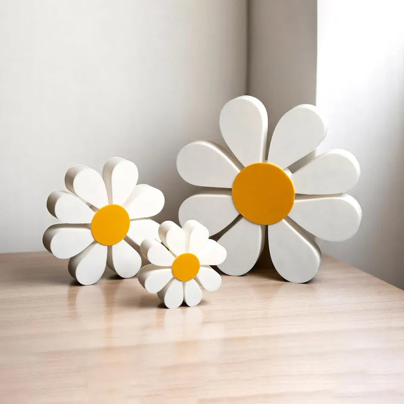 3Pcs/set Wooden Daisy Flower Ornaments Vintage Floral Desktop Decoration Home Spring Festival Supplies Wood Crafts Photo Props