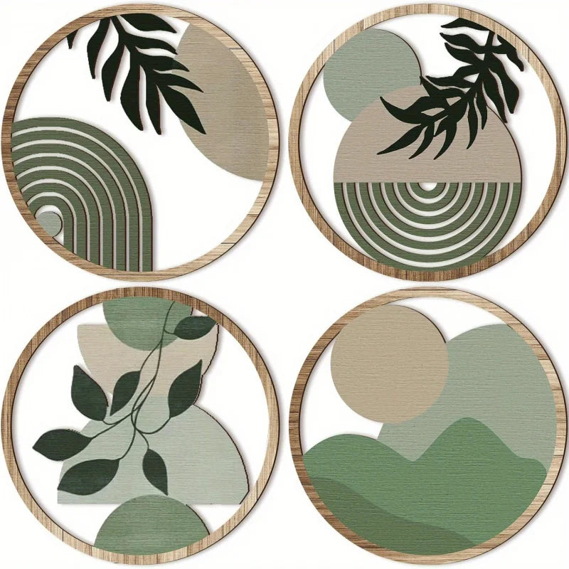 4 Bohemian Wall Art Set - Wooden Bohemian Decor, Geometric Hanging Artwork, Suitable for Baby Room, Farmhouse Aesthetic Minimali