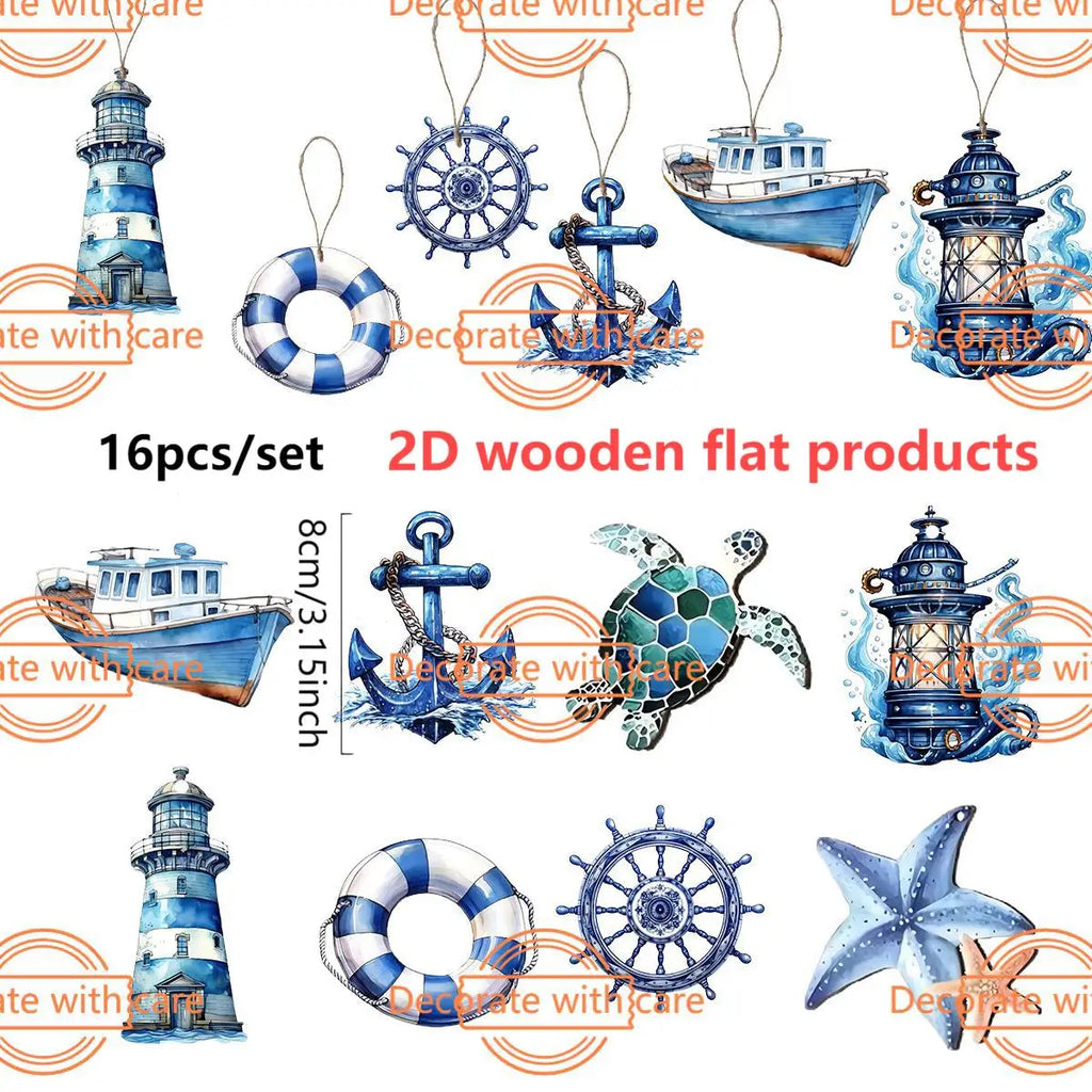Summer Ocean Theme Decoration, 2D Wooden Hanging Ornament, Nautical Marine Animal Decor, Home Decoration