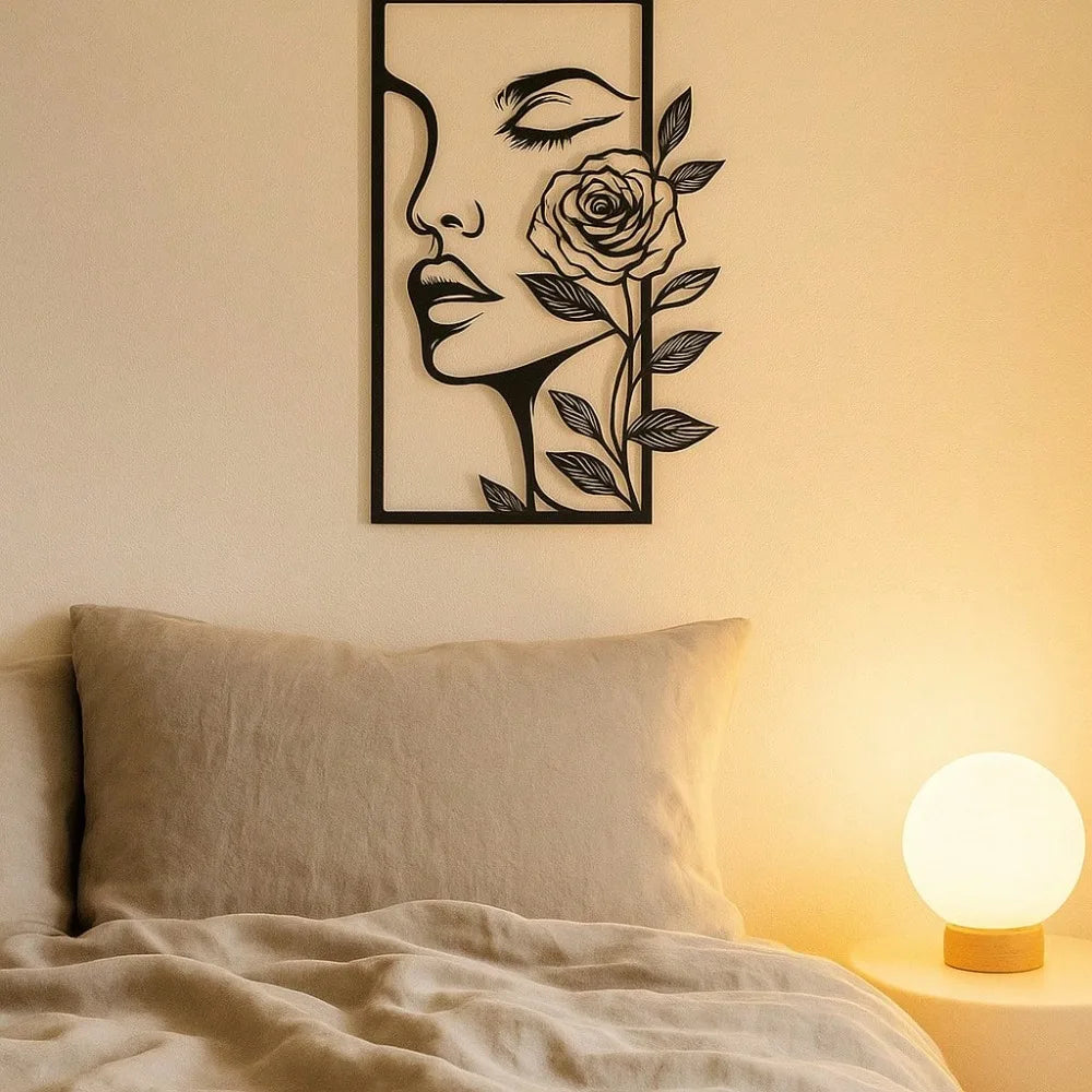 Women's Metal Wall Decor with Floral Patterns, Modern Home Decor, Aesthetic Gift, Facial Contouring, Bedroom Decoration