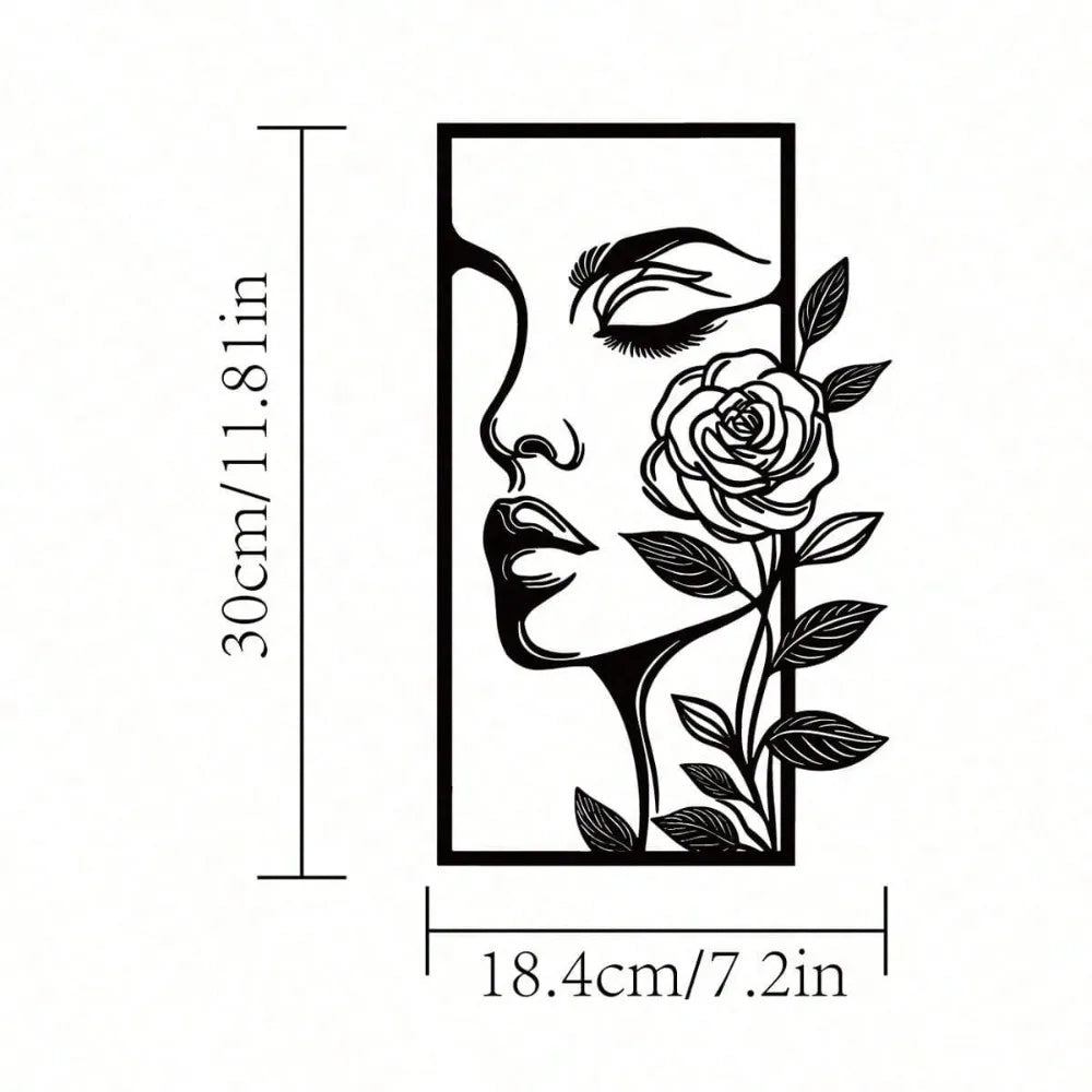 Women's Metal Wall Decor with Floral Patterns, Modern Home Decor, Aesthetic Gift, Facial Contouring, Bedroom Decoration
