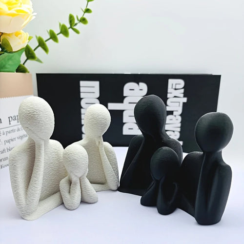 A Cozy 3D Ornament for a Family of Three, Abstract Minimalist Art Couple Decoration, Statue of Parents and Son, Light Luxury Home Desktop Decoration for Wine Cabinet, Living Room, Entrance, and Tv Cabinet, Is a Perfect Gift f