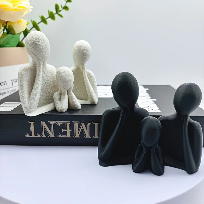 A Cozy 3D Ornament for a Family of Three, Abstract Minimalist Art Couple Decoration, Statue of Parents and Son, Light Luxury Home Desktop Decoration for Wine Cabinet, Living Room, Entrance, and Tv Cabinet, Is a Perfect Gift f