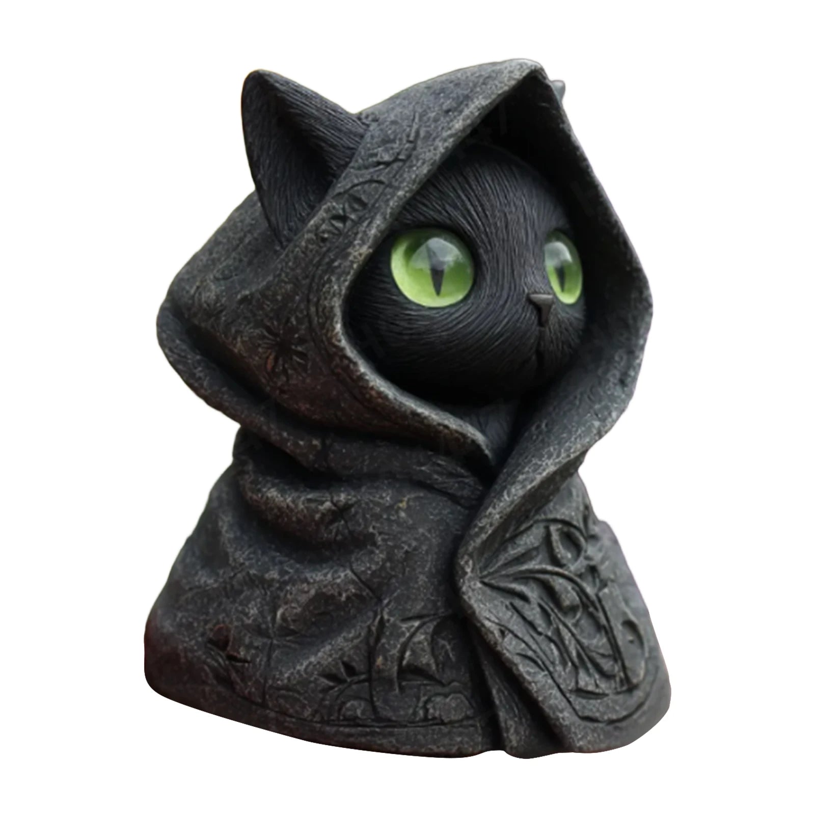 Cat Statue Home Decor Hooded Cat Figurine Tabletop Decoration Mystical Ornament Desk Accent Dark Cat Sculpture Resin Craft